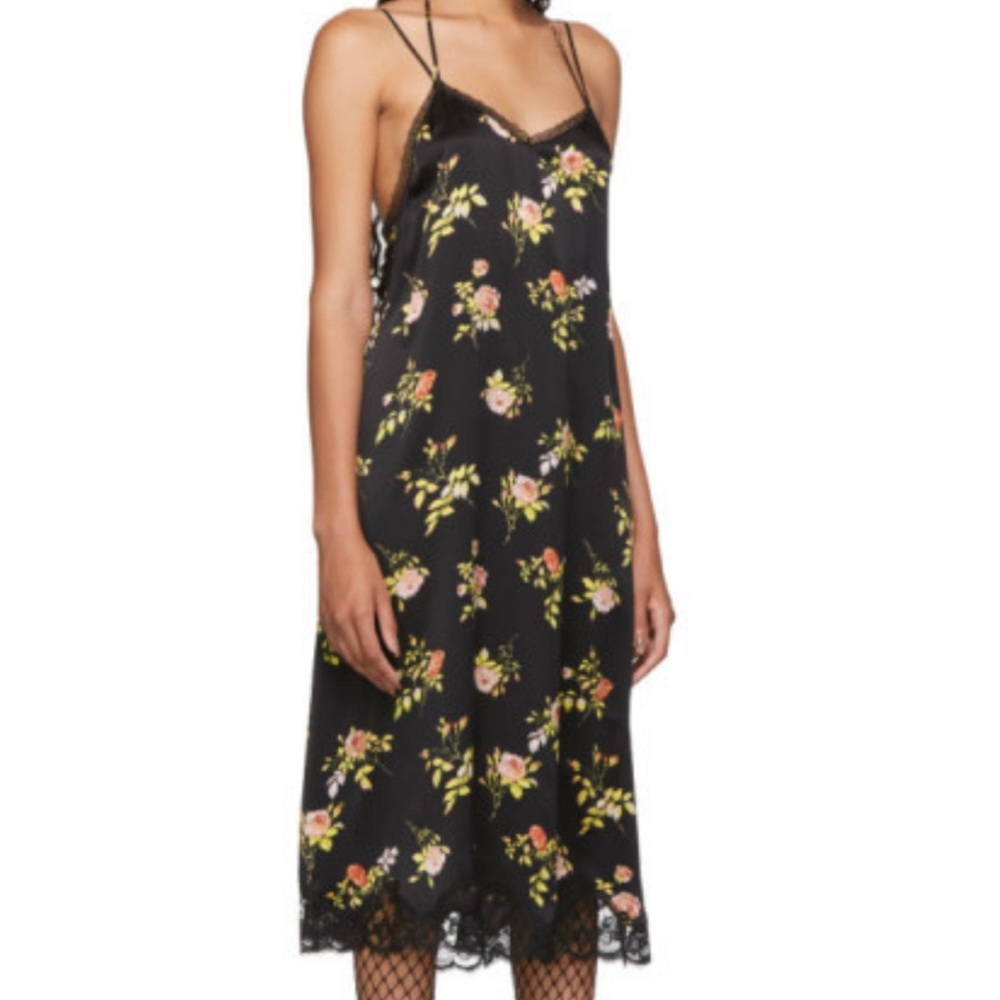 R13 black floral silk slip dress